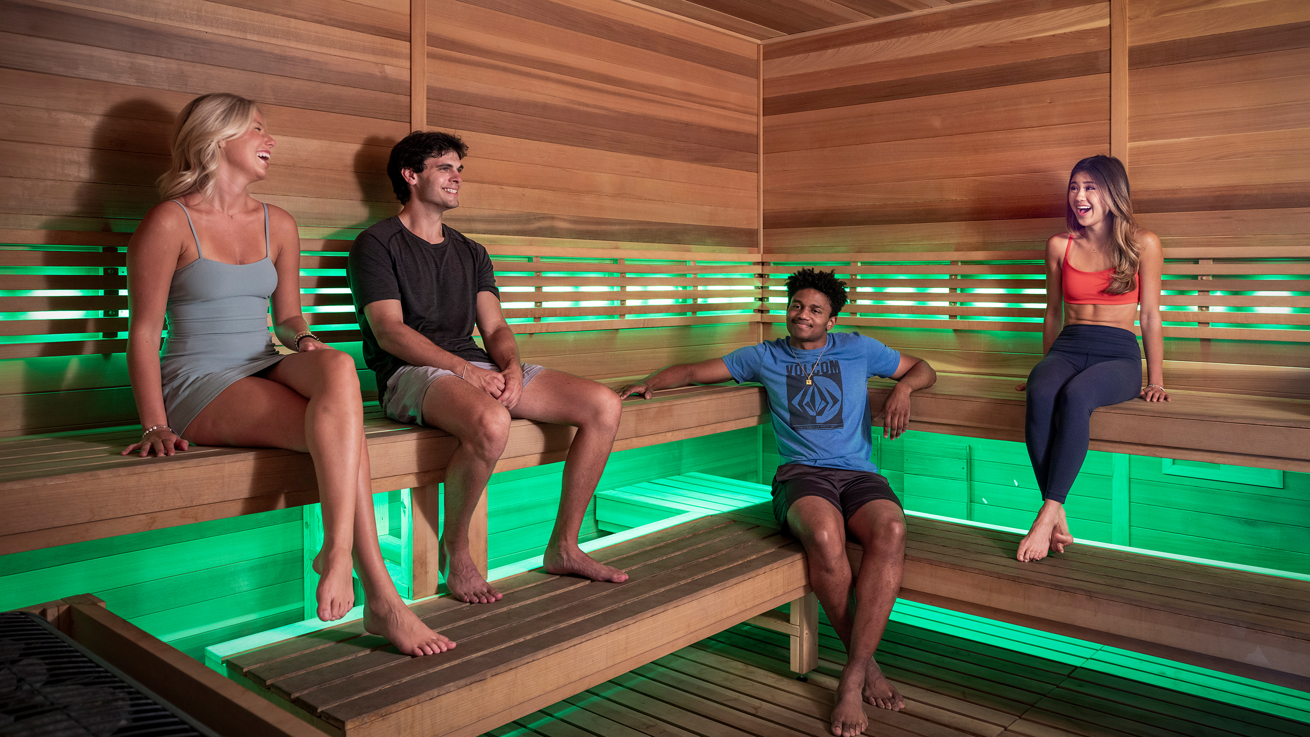 Friends in a sauna