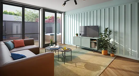 living room with a TV
