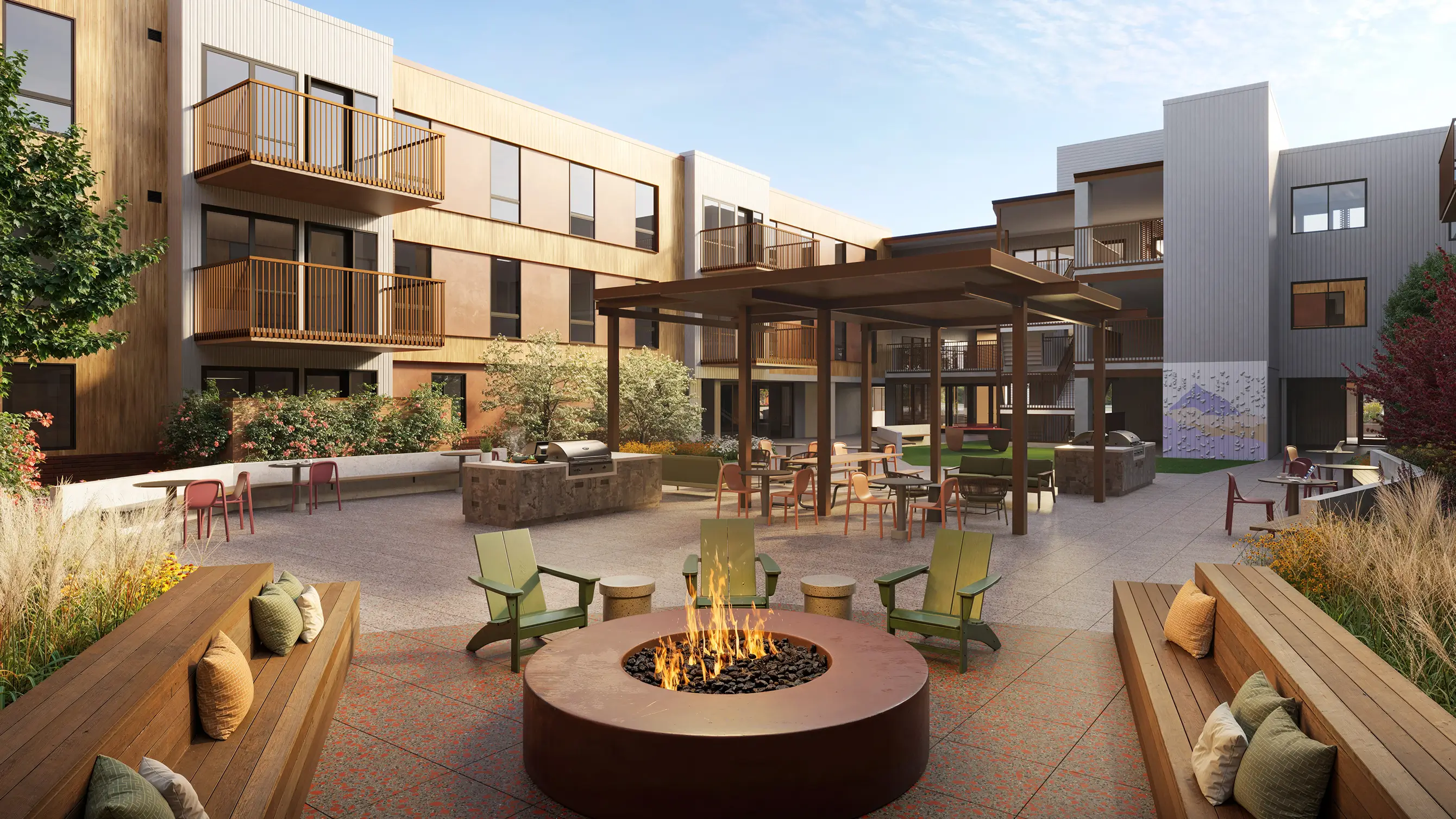 outdoor courtyard with fire pit