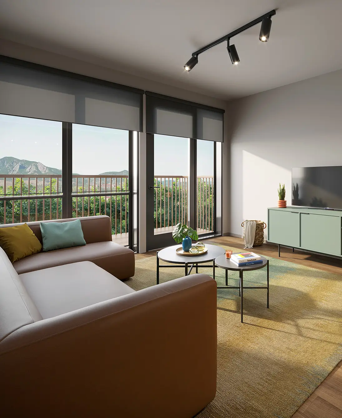 living room with a TV