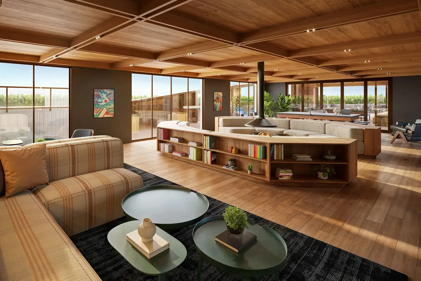 open resident social lounge with booth seating